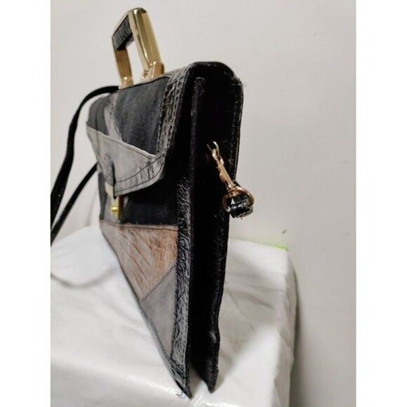 Vintage Sleek Stylish 80s Leather Detachable Strap Shoulder Hand Bag Black Brown - Picture 4 of 7